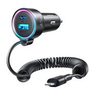 Car charger Joyroom JR-CL08, 3-in-1, 1x USB + 1x PD, 55W + Lightning cable (black), Joyroom