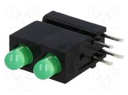 LED; in housing; 3mm; No.of diodes: 2; green; 20mA; 40°; 10÷20mcd MENTOR