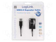 Repeater USB; USB 2.0; USB A socket,USB A plug; 5m; black LOGILINK