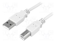 Cable; USB 2.0; USB A plug,USB B plug; nickel plated; 3m; grey LOGILINK