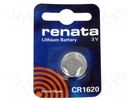 Battery: lithium; 3V; CR1620,coin; 68mAh; non-rechargeable; 1pcs. RENATA
