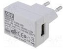 Power supply: switched-mode; mains,plug; 5VDC; 1A; 5W; Plug: EU MEAN WELL
