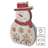 LED Christmas snowman, wooden, 30 cm, 2x AAA, indoor, warm white, timer, EMOS