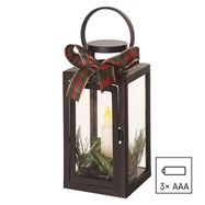 LED decoration – Christmas lantern with candle, black, 20 cm, 3x AAA, indoor, vintage, EMOS