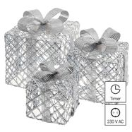 LED presents, 3 sizes, indoor, cool white, timer, EMOS