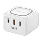 Inductive charger 10W Budi 317TE, 2x USB + USB-C, 18W (white), Budi