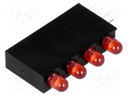 LED; in housing; 3mm; No.of diodes: 4; red; 20mA; Lens: red,diffused LUCKYLIGHT