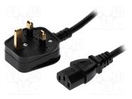 Cable; 3x1mm2; BS 1363 (G) plug,IEC C13 female; PVC; 3m; black; 3A LIAN DUNG