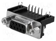 D-Sub; PIN: 9; socket; female; angled 90°; THT; UNC 4-40; 5A; 250V AMPHENOL COMMUNICATIONS SOLUTIONS