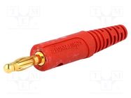 Plug; 4mm banana; 10A; 33VAC; 70VDC; red; Max.wire diam: 2mm; 0.5mm2 SCHÜTZINGER