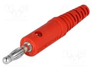 Plug; 4mm banana; 10A; 33VAC; 70VDC; red; Max.wire diam: 2mm; 0.5mm2 SCHÜTZINGER