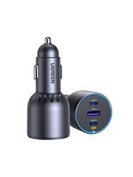 Автомобильное быстрое зарядное устройство 75Вт 12-24В USB-A + 2xUSB-C QC3.0 PD3.0, серый