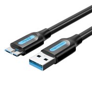 Flat USB 3.0 A to Micro-B cable Vention COPBI 2A 3m Black PVC, Vention