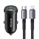 Mcdodo CC-7492 car charger, USB-C, 30W + USB-C to Lightning cable (black), Mcdodo