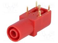 Socket; 4mm banana; 24A; 33mm; red; gold-plated; on panel CLIFF