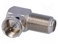 Coupler; angled 90°; nickel plated; 75Ω; F socket,F plug; 1GHz AMPHENOL RF