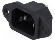Connector: AC supply; socket; male; 10A; 250VAC; C14 (E); IEC 60320 ADAM TECH