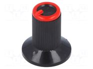 Knob; with flange; plastic; Øshaft: 6mm; Ø10x19mm; black; red SR PASSIVES