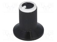 Knob; with flange; plastic; Øshaft: 6mm; Ø10x19mm; black; white SR PASSIVES