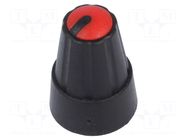 Knob; miniature; plastic; Øshaft: 6mm; Ø13x19mm; black; red SR PASSIVES