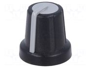 Knob; miniature; ABS; Øshaft: 6mm; Ø16x16mm; black; push-in SR PASSIVES