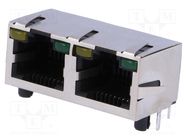 Socket; RJ45; Cat: 5; shielded,double,with LED; Layout: 8p8c; THT Amphenol Communications Solutions