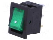 ROCKER; SPST; Pos: 2; ON-OFF; 3A/250VAC; green; neon lamp; 35mΩ NINIGI