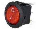ROCKER; SPST; Pos: 2; ON-OFF; 6.5A/250VAC; red; neon lamp; 35mΩ 