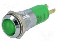 Indicator: LED; recessed; green; 12÷14VDC; 12÷14VAC; Ø14.2mm; IP67 