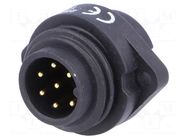 Connector: circular; socket; male; PIN: 7; IP67; WA22; 6+PE; 10A; 250V WEIPU