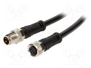 Cable: for sensors/automation; M8-M8; male; female; PIN: 3; plug 