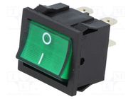 ROCKER; DPST; Pos: 2; ON-OFF; 6A/250VAC; green; neon lamp; 35mΩ 