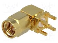 Connector: SMA; socket; male; angled 90°; THT; gold-plated 