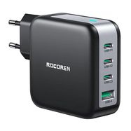 Wall charger GaN Rocoren 3x USB-C, 1x USB, Power Delivery 3.0, 100W (black), Rocoren