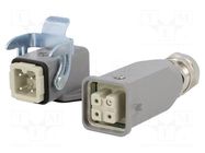 Connector: HDC; male + female; plug + socket,complete set; PIN: 4 HARTING