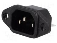 Connector: AC supply; socket; male; 10A; 250VAC; C14 (E); IEC 60320 K+B