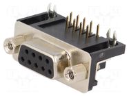 Connector: D-Sub; PIN: 9; socket; female; angled 90°; THT; UNC 4-40 CONNFLY