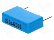 Capacitor: polypropylene; 220pF; 5.5x10.5x18mm; THT; ±5%; 15mm KEMET