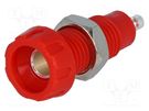 Socket; 4mm banana; 10A; 50VDC; 28.5mm; red; nickel plated; 10mΩ DELTRON