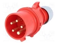 Connector: AC supply 3-phase; plug; male; 16A; 400VAC; IEC 60309 PCE