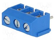 PCB terminal block; angled 90°; 5mm; ways: 3; on PCBs; 1.5mm2; blue 