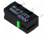 Microswitch SNAP ACTION; 0.1A/6VDC; without lever; SPST-NO; D2FS OMRON Electronic Components