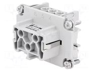 Connector: HDC; contact insert; female; 22A; 400V; PIN: 6; 6+PE AMPHENOL