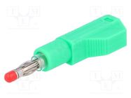 Plug; 4mm banana; 32A; green; insulated,with 4mm axial socket 