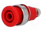 Socket; 4mm banana; 32A; red; nickel plated; on panel,screw 