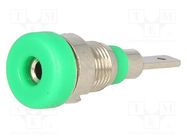 Connector: 2mm banana; socket; 10A; 23mm; green; on panel,screw 