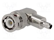 Plug; BNC; male; angled 90°; RG58; crimped; for cable; Core: solid 