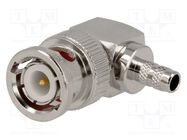 Connector: BNC; plug; male; angled 90°; 50Ω; crimped; for cable; POM AMPHENOL RF