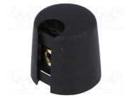 Knob; with pointer; plastic; Øshaft: 6mm; Ø16x16mm; black; A10 OKW