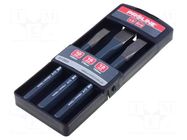 Kit: cold chisels; 140x10mm,150x12mm,170x16mm; plastic cassette PROLINE